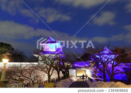 [Ishikawa Prefecture] The silvery white night view of Kanazawa Castle's Ishikawa Gate 136469668