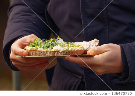 Open-Faced Sandwich at Naplavka Farmers Market Open-Faced Sandwich at Naplavka Farmers Market 136470750