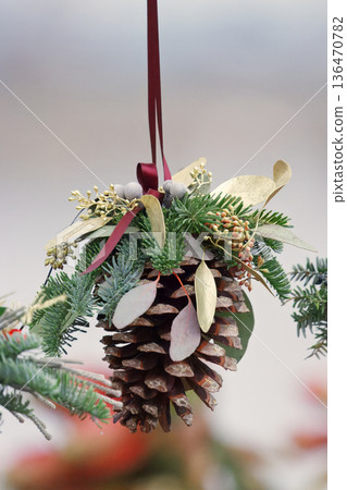 Handmade Natural Christmas Ornament with Pine Cone at Naplavka Market Handmade Natural Christmas Ornament with Pine Cone at Naplavka Market 136470782