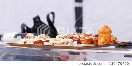 Fresh Savory Pastries and Baked Goods at Naplavka Farmers Market Fresh Savory Pastries and Baked Goods at Naplavka Farmers Market 136470790