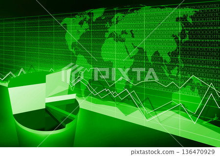 Pie chart, world map and financial data - international business concept 136470929