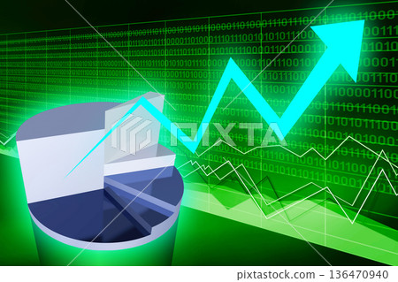 Upwards arrow and pie chart - growth, prosperity concept Upwards arrow and pie chart - growth, prosperity concept 136470940