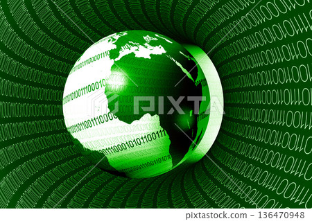 Earth, world map and binary code inside a tunnel - Internet concept Earth, world map and binary code inside a tunnel - Internet concept 136470948