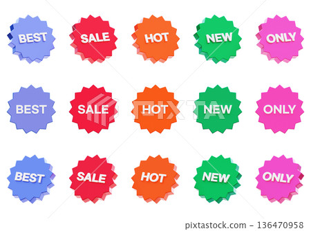 Collection of professional 3D promotional sale and marketing badges for ecommerce design 136470958