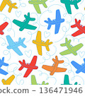 Vector seamless pattern with airplanes in the sky, design for kids 136471946
