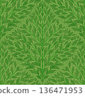 Seamless watercolor pattern with green leaves, symmetrical ornament 136471953