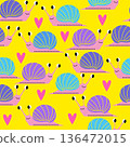 Vector seamless pattern with cute snails and hearts 136472015