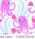 Vector seamless pattern with cute octopuses and shells 136472016