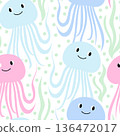 Vector seamless pattern with cute jellyfishes and seaweeds 136472017