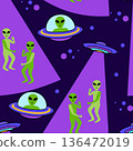 Vector seamless pattern with cute aliens in space and their ships 136472019