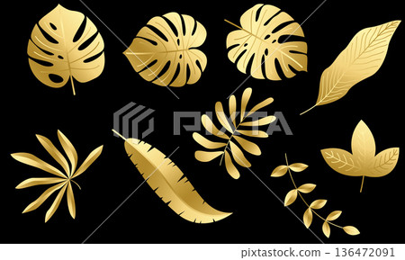 A beautiful abstract tropical gold leaf pattern invitation banner set. 136472091