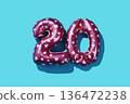pink balloons forming the number 20 on blue 136472238