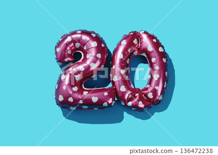 pink balloons forming the number 20 on blue pink balloons forming the number 20 on blue 136472238