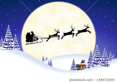 Christmas card - Santa's sleigh and deers Christmas card - Santa's sleigh and deers 136472659