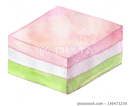 Watercolor illustration: Hinamatsuri hishimochi Watercolor illustration: Hinamatsuri hishimochi 136473259