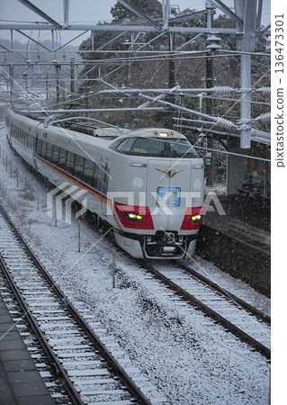 JR West Limited Express Kuroshio running through the snow JR West Limited Express Kuroshio running through the snow 136473301