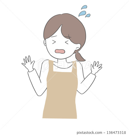 一位身穿圍裙、行色匆匆的女士的插圖 一位身穿圍裙、行色匆匆的女士的插圖 136473318
