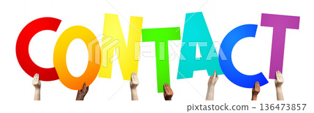 Contact - human hands holding colorful letters Contact - human hands holding colorful letters 136473857