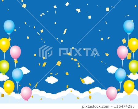 新年，新年賀卡，天空，雲朵，相框，彩帶，藍天，十二生肖，風景，新年，新年 136474283