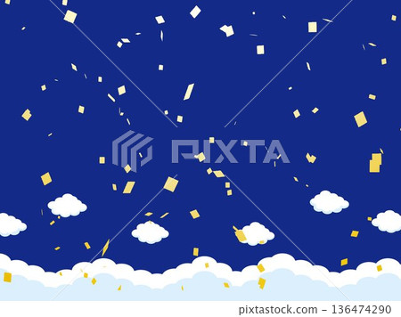 新年，新年賀卡，天空，雲朵，相框，彩帶，藍天，十二生肖，風景，新年，新年 136474290