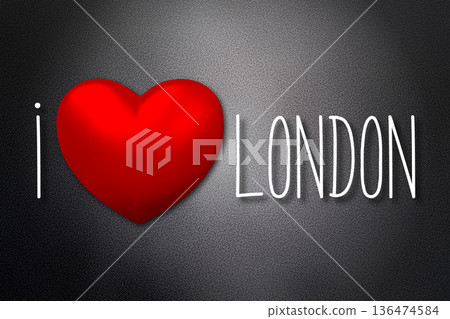 I love London - heart shape, black background - 3D illustration 136474584