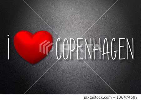 I love Copenhagen - heart shape, black background - 3D illustration I love Copenhagen - heart shape, black background - 3D illustration 136474592