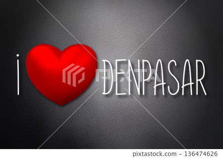 I love Denpasar - heart shape, black background - 3D illustration I love Denpasar - heart shape, black background - 3D illustration 136474626