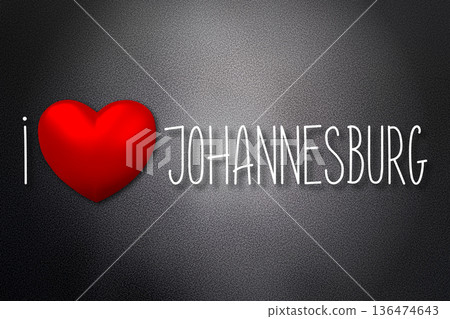 I love Johannesburg - heart shape, black background - 3D illustration 136474643