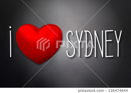 I love Sydney - heart shape, black background - 3D illustration I love Sydney - heart shape, black background - 3D illustration 136474644
