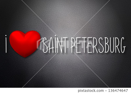 I love Saint Petersburg - heart shape, black background - 3D illustration 136474647