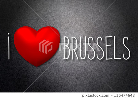 I love Brussels - heart shape, black background - 3D illustration I love Brussels - heart shape, black background - 3D illustration 136474648