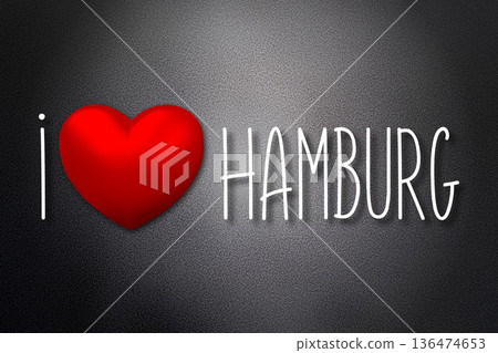 I love Hamburg - heart shape, black background - 3D illustration 136474653