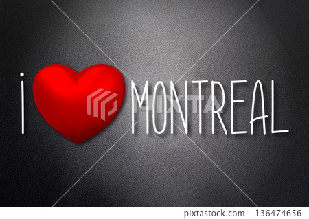 I love Montreal - heart shape, black background - 3D illustration I love Montreal - heart shape, black background - 3D illustration 136474656