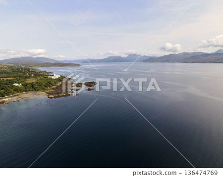 Isle of skye coastline aerial view showing rugged nature 136474769
