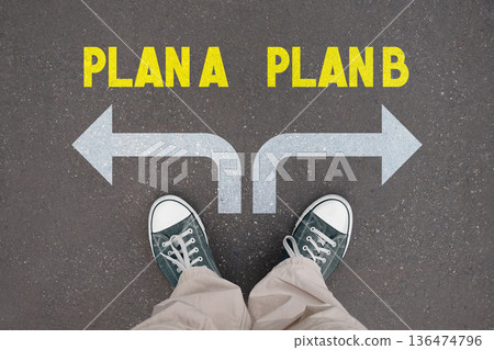 Plan A, plan B - legs with trainer shoes Plan A, plan B - legs with trainer shoes 136474796
