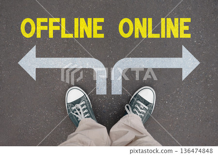 Online, offline - legs with trainer shoes Online, offline - legs with trainer shoes 136474848
