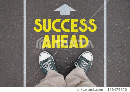 Success ahead - legs with trainer shoes 136474850