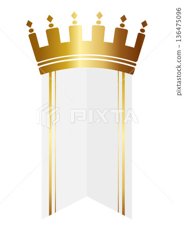 Luxurious white and gold ribbon with a crown 136475096