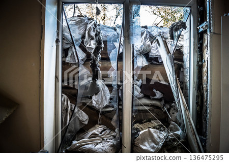 Hospital was attacked by two Russian drones, Donbass, Ukraine Hospital was attacked by two Russian drones, Donbass, Ukraine 136475295