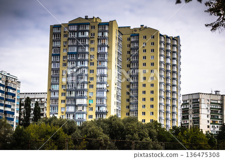Damaged building in Saltivka, Kharkiv, Ukraine Damaged building in Saltivka, Kharkiv, Ukraine 136475308