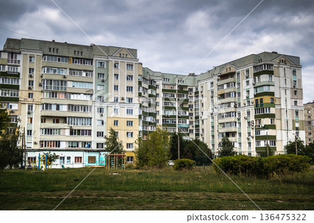 Damaged building in Saltivka, Kharkiv, Ukraine 136475322