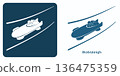 Stylized icon of bobsleigh with athletes in aerodynamic sled on icy track. 136475359