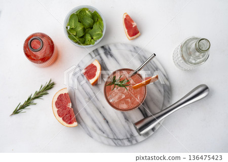 Fresh Grapefruit Wellness Drink Top View Fresh Grapefruit Wellness Drink Top View 136475423