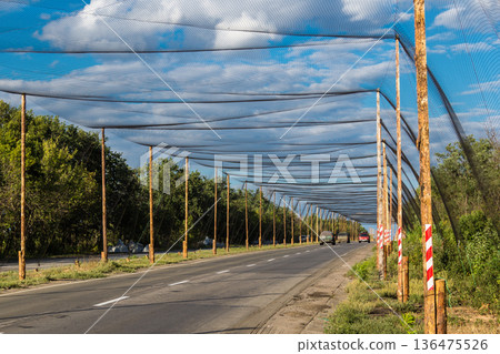 Anti-drone nets defense system near Kramatorsk, Ukraine Anti-drone nets defense system near Kramatorsk, Ukraine 136475526