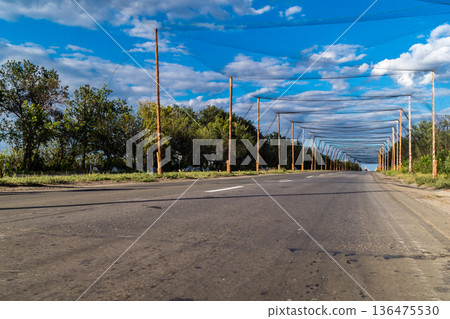 Anti-drone nets defense system near Kramatorsk, Ukraine 136475530