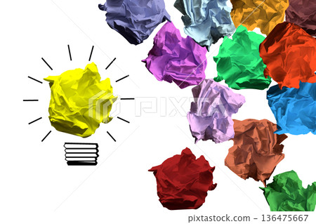 Light bulb icon and colorful crumpled papers - idea, creativity concept 136475667