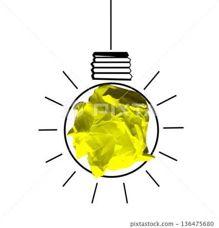 Light bulb made with crumpled paper - idea, creativity concept 136475680