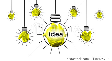 Light bulbs made with crumpled paper - idea, creativity concept Light bulbs made with crumpled paper - idea, creativity concept 136475702