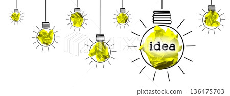 Light bulbs made with crumpled paper - idea, creativity concept Light bulbs made with crumpled paper - idea, creativity concept 136475703