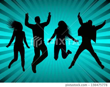 Four people jumping in the air Four people jumping in the air 136475778